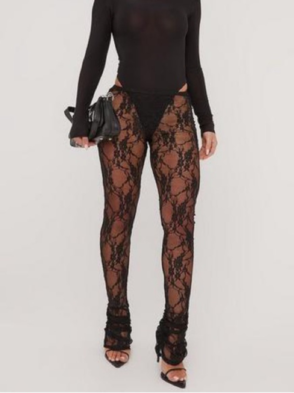 Only Fan Favorite EGO Black Sheer Floral Lace Leggings - Picture 1 of 4